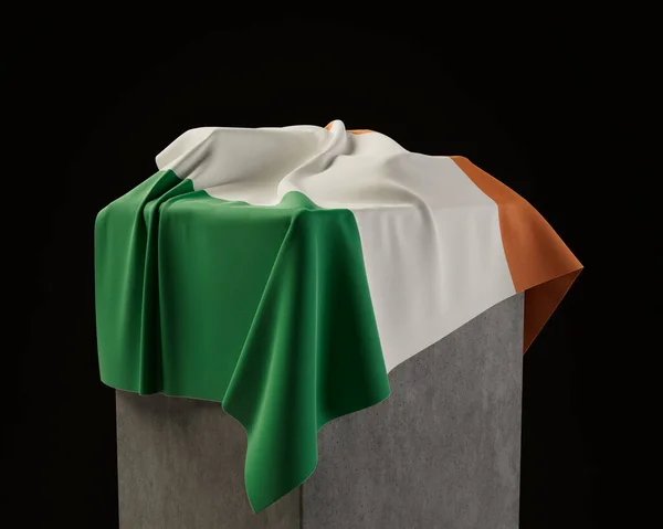 Eine Irreale Flagge Drapiert Über Einem Steinsockel Auf Einem Isolierten — Stockfoto