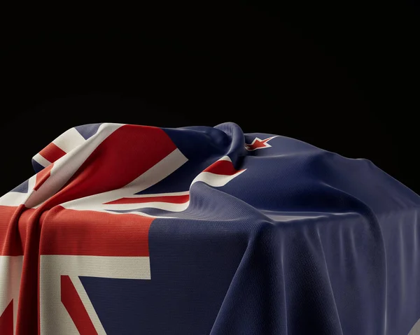 Una Nueva Bandera Zelanda Envuelta Sobre Zócalo Piedra Sobre Fondo —  Fotos de Stock