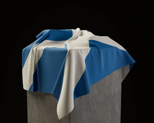 Una Bandera Escocesa Envuelta Sobre Zócalo Piedra Sobre Fondo Estudio —  Fotos de Stock