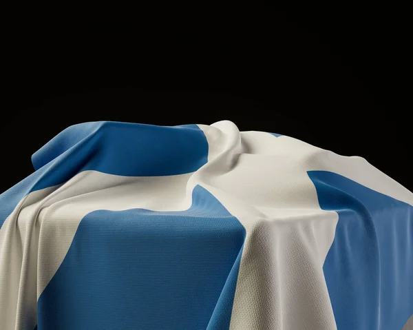 隔離された暗いスタジオの背景にある石の台座の上に描かれたスコットランドの旗 3Dレンダリング — ストック写真