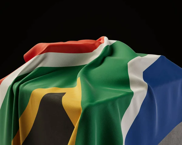 Bir Güney Afrika Bayrağı Izole Edilmiş Karanlık Bir Arka Planda — Stok fotoğraf
