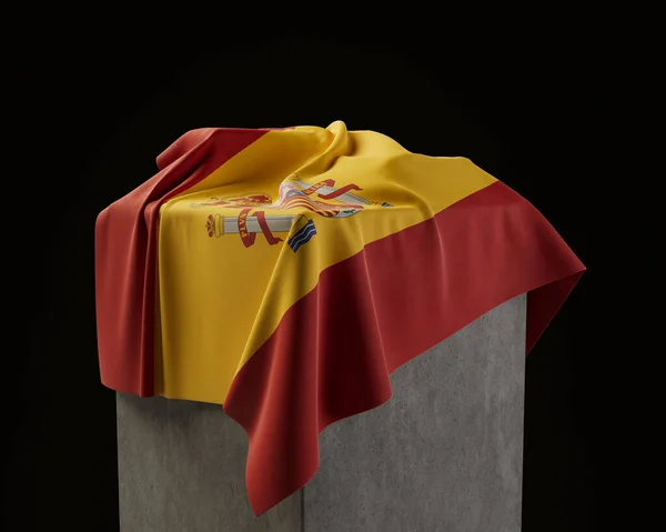 Una Bandera España Envuelta Sobre Zócalo Piedra Sobre Fondo Estudio —  Fotos de Stock