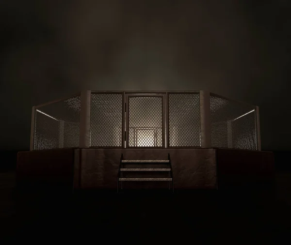 Современное Кольцо Мма Подсвеченное Ярким Прожектором Темном Зловещем Изолированном Фоне — стоковое фото