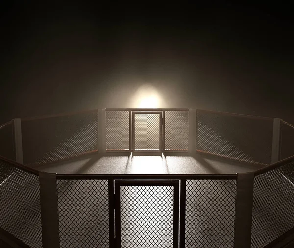 Anel Mma Moderno Retroiluminado Por Holofote Brilhante Fundo Isolado Escuro — Fotografia de Stock