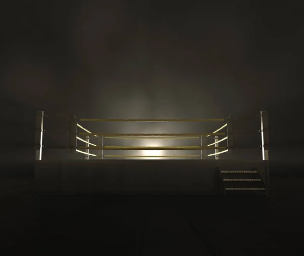 Sarı Iplerle Çevrili Modern Bir Güreş Ringi Karanlık Uğursuz Bir — Stok fotoğraf