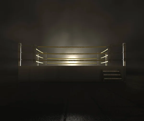 Sarı Iplerle Çevrili Modern Bir Güreş Ringi Karanlık Uğursuz Bir — Stok fotoğraf