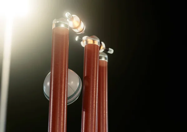 一只白色蟋蟀球击中橙色电子蟋蟀门 带有移位桶并在夜空中照亮Led灯 3D渲染 — 图库照片