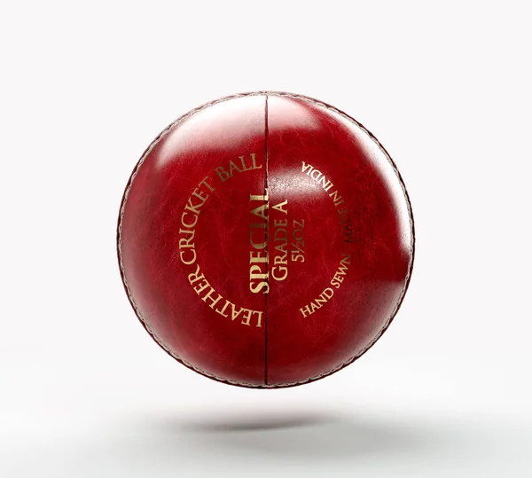 Μια Κανονική Κόκκινη Μπάλα Του Κρίκετ Άσπρες Ραφές Και Γενόσημο — Φωτογραφία Αρχείου