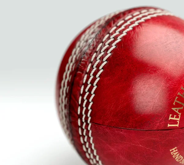 Regelmæssig Rød Cricket Bold Med Hvide Syninger Generisk Guld Branding - Stock-foto