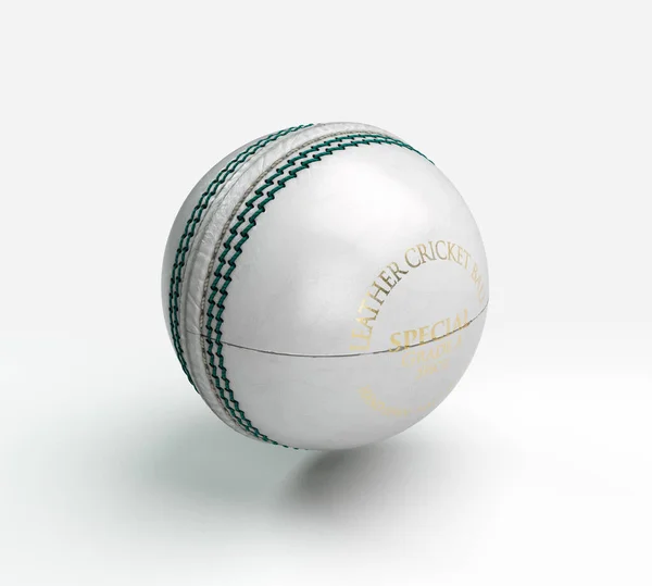 Μια Κανονική Λευκή Μπάλα Του Κρίκετ Πράσινες Ραφές Ένα Απομονωμένο — Φωτογραφία Αρχείου