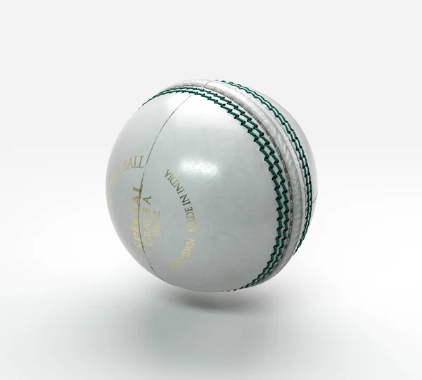 Una Normale Palla Cricket Bianca Con Cuciture Verdi Uno Sfondo — Foto Stock