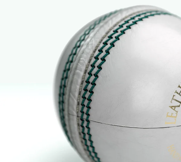 Una Pelota Cricket Blanca Regular Con Costuras Verdes Sobre Fondo — Foto de Stock