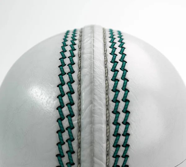 Regular White Cricket Ball Green Stitching Isolated Background Render — Stock Photo, Image