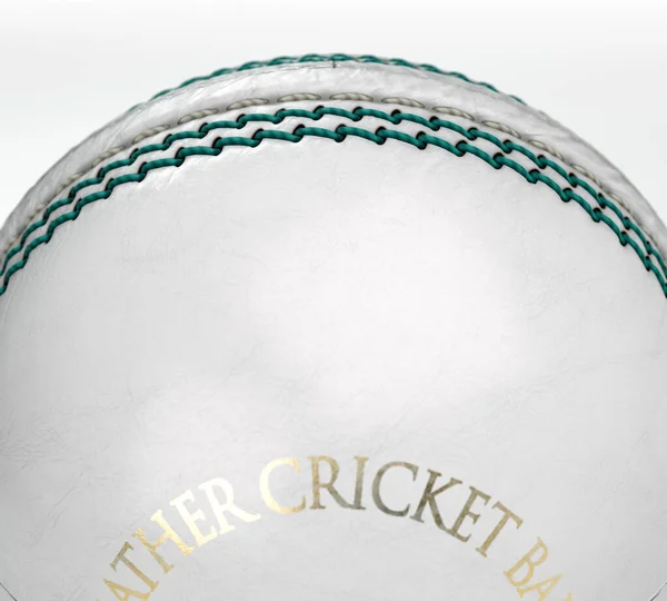Regelmæssig Hvid Cricket Bold Med Grønne Syninger Isoleret Baggrund Gøre - Stock-foto