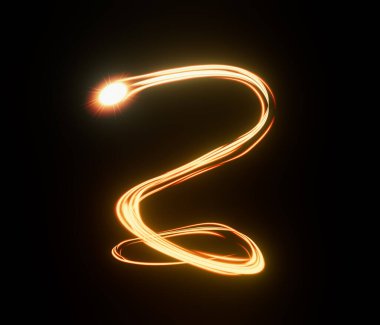 İzole edilmiş bir arkaplanda parlayan parlak ışıkların akış yolu - 3D görüntüleme