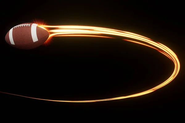 Bir Amerikan Futbol Topu Havada Süzülüyor Arkaplanda Parıldayan Parlak Işıklardan — Stok fotoğraf