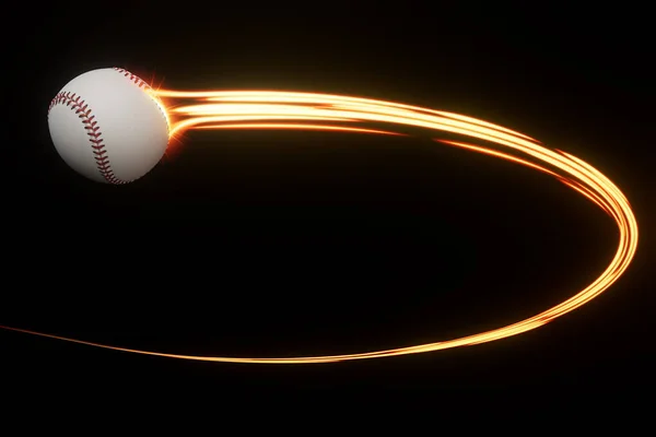 Egy Baseball Sport Labda Repül Levegőben Egy Áramló Útvonal Izzó — Stock Fotó