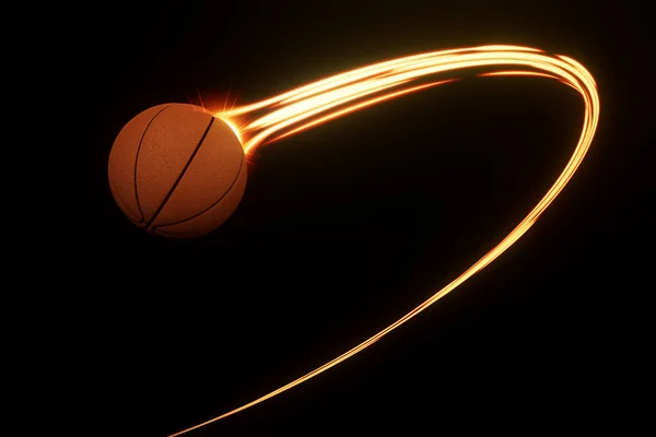 Piłka Sportowa Koszykówki Lecąca Powietrzu Płynącym Szlakiem Podróży Świecących Słabych — Zdjęcie stockowe