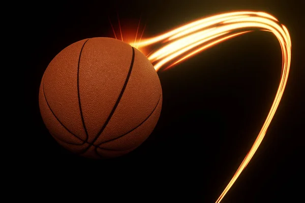 Баскетбольний Спортивний Пролітає Крізь Повітря Протікаючим Слідом Сяючих Магічних Вогнів — стокове фото
