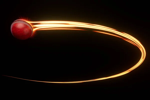 Ein Roter Cricket Sportball Fliegt Durch Die Luft Mit Einer — Stockfoto