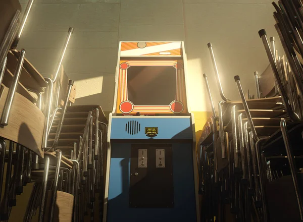 Armadietto Videogiochi Arcade Generico Una Parete Gialla Una Stanza Fiancheggiata — Foto Stock