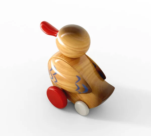 Pato Brinquedo Madeira Com Rodas Com Marcas Pintadas Fundo Isolado — Fotografia de Stock