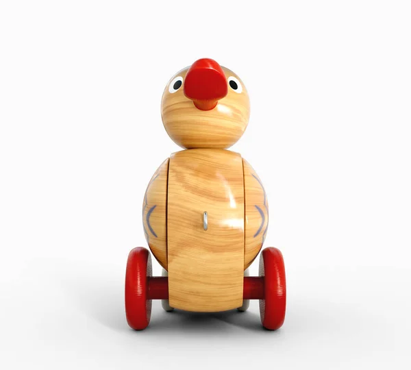 Pato Brinquedo Madeira Com Rodas Com Marcas Pintadas Fundo Isolado — Fotografia de Stock
