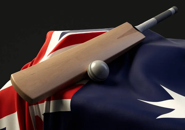 Zócalo Con Una Pelota Cricket Bate Apoyados Una Bandera Australia — Foto de Stock