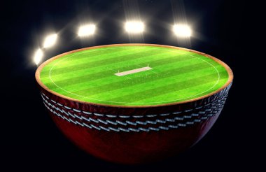 Kriket topu ikiye bölündü ve işaretli yeşil çimen kriket sahasını ortaya çıkardı ve geceleri yanan projektörlerin altında kale ile atış yaptı.