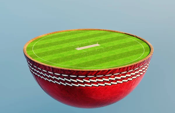 Ein Cricket Ball Zwei Hälften Aufgeteilt Enthüllt Eine Markierte Grüne — Stockfoto