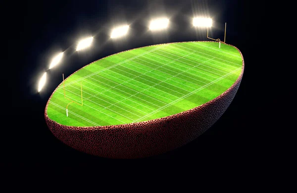 Amerikansk Fotboll Dela Hälften Avslöjar Markerad Grön Gräs Fotbollsplan Med — Stockfoto