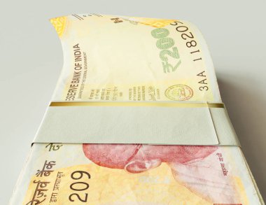 Bir tomar Hindistan Rupisi izole ışık arkaplan üzerine banknotlar - 3D görüntüleme