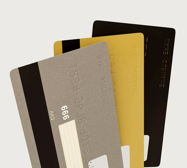 A collection of generic blank bank credit card on an isolated white studio background - 3D render