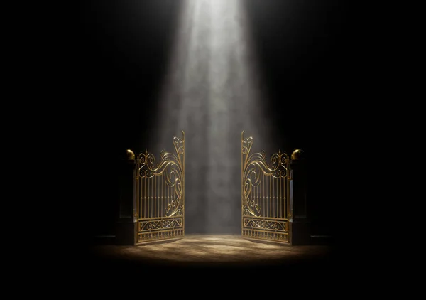 Concept Open Golden Gates Heaven Spotlit Ethereal Light Dark Moody Royalty Free Stock Images