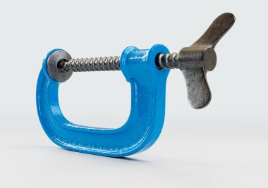 İzole edilmiş beyaz stüdyo arkaplanındaki mavi renkli G-klemp aracı - 3D