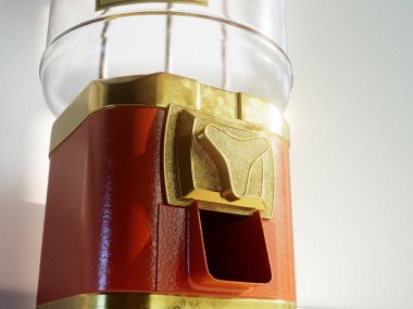 Boş bir kırmızı ve pirinç antika sakız dağıtım makinesi izole edilmiş beyaz bir arkaplanı finanse ediyor - 3D canlandırma