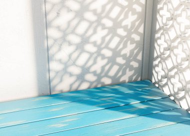 Akdeniz mimarisi üzerine açık beton bir zemin. Işık altında arkaplan desenli. 3D görüntüleme.