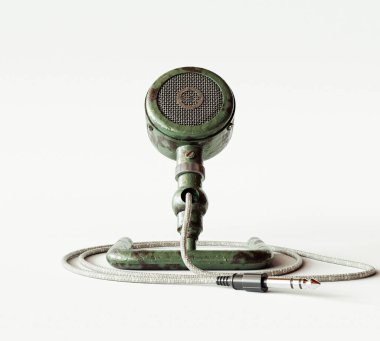 A vintage antique desk microphone on an isolated white background - 3D render