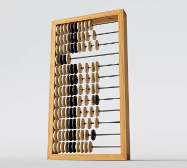 İzole edilmiş beyaz stüdyo arka planında klasik bir muhasebe abaküsü.