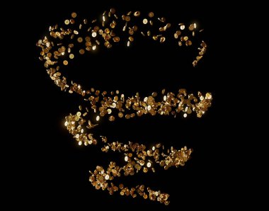 Üzerinde Güney Afrika rand sembolü için kalın R harfi bulunan binlerce altın sikkelerden oluşan dönen bir sarmal.