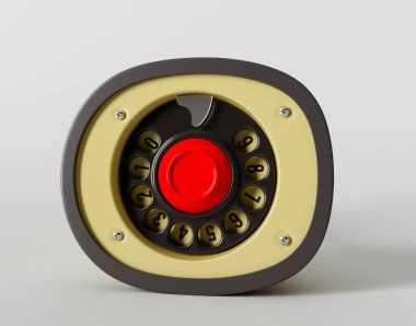 İzole edilmiş bir stüdyo arka planında plastikten yapılmış eski bir fütürist telefon - 3D görüntüleme