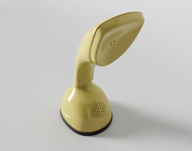İzole edilmiş bir stüdyo arka planında plastikten yapılmış eski bir fütürist telefon - 3D görüntüleme