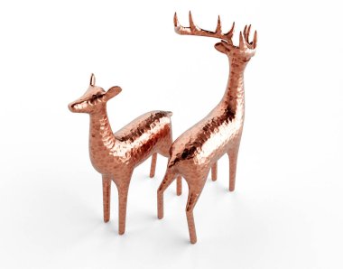 Two copper statues of a doe and deer reindeer on an isolated background - 3D render clipart