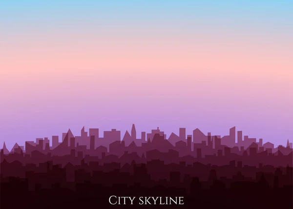 日の出と街の風景 現代都市のシルエットの朝の風景 ベクターシティラインの背景 — ストックベクタ