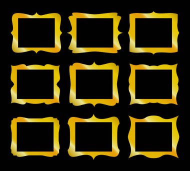 Altın rengi çerçeveler ayarlandı. Çeşitli şekillerde boş sınırlar. Retro etiketler, tasarımınız için elementler. Jpeg illüstrasyonu