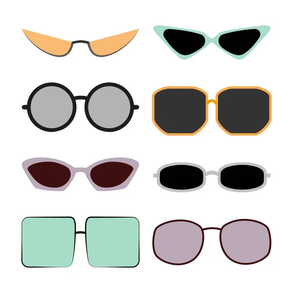 Sunglasses collection in cartoon style. Summer sun protection sunglasses colorful icon isolated on white background. Jpeg illustration