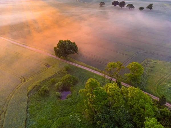 Majestueuze Zonsopgang Boven Een Serene Drone Landschap Van Noord Europa — Stockfoto
