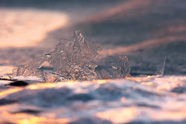 Gilded Winter Translucent Ice Awakens Golden Sunrise Northern Europe — стокове фото
