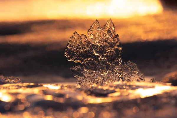 Arany Tél Átlátszó Jégfelkelések Arany Napfelkeltekor Észak Európában — Stock Fotó
