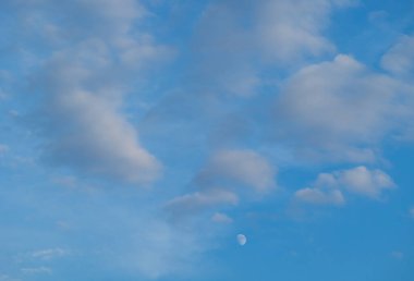 Sabah boyunca güzel yaz gökyüzü. Letonya 'nın doğal manzarası, Kuzey Avrupa.